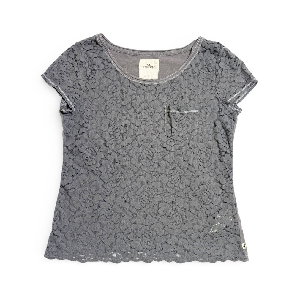 Hollister Y2K Lace Sheer Pocket Baby Tee size M‎